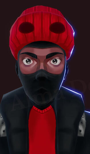 low-poly, stylized hand-painted character